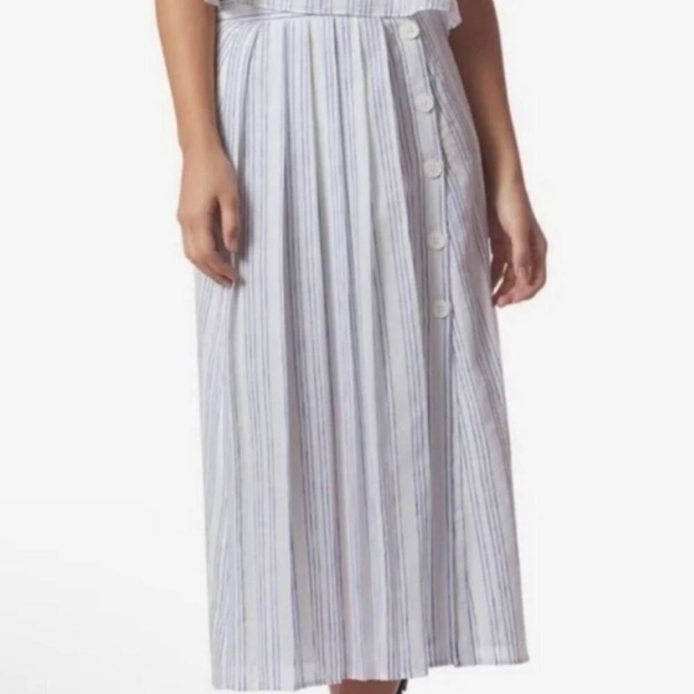 Avec Les Filles Carina White Blue Stripe Side Button Wrap Midi Skirt M - Picture 2 of 9